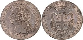 ITALIE
Piémont Sardaigne
Scudo Sardo 1768, Turin. Buste nu à gauche. Date au-dessous / Ecu sarde couronné, orné par le collier de l'ordre de la Tois...