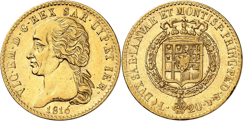 ITALIE
Piémont Sardaigne
Victor-Emmanuel I, 1814-1821. 20 Lire 1816 (aigle), T...