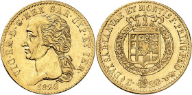 ITALIE
Piémont Sardaigne
Victor-Emmanuel I, 1814-1821. 20 Lire 1820 L (aigle), Turin. Buste à gauche. Initiales du graveur sur la tranche du cou. Da...