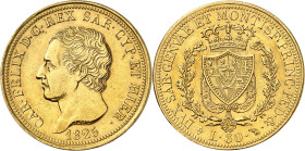ITALIE
Piémont Sardaigne
Charles-Félix, 1821-1831. 80 Lire 1825 L (aigle), Turin.Buste à gauche. Nom du graveur sur la tranche du cou. Date au-desso...