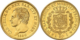 ITALIE
Piémont Sardaigne
Charles-Félix, 1821-1831.80 Lire 1830 P (ancre), Gênes. Buste à gauche. Nom du graveur sur la tranche du cou. Date au-desso...