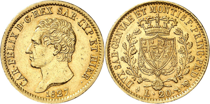 ITALIE
Piémont Sardaigne
Charles-Félix, 1821-1831. 20 Lire 1827 L (aigle), Tur...