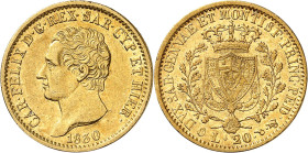 ITALIE
Piémont Sardaigne
Charles-Félix, 1821-1831. 20 Lire 1830 P (aigle), Turin. Buste à gauche. Nom du graveur sur la tranche du cou. Date au-dess...
