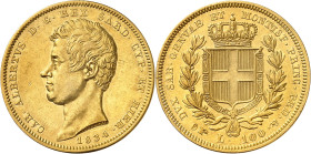 ITALIE
Piémont Sardaigne
Charles-Albert, 1831-1849. 100 Lire 1834 P (aigle), Turin. Tête nue à gauche. Date au-dessous / Ecu couronné et collier de ...