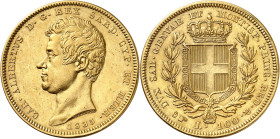 ITALIE
Piémont Sardaigne
Charles-Albert, 1831-1849. 100 Lire 1835 P (aigle), Turin. Tête nue à gauche. Date au-dessous / Ecu couronné et collier de ...