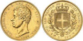 ITALIE
Piémont Sardaigne
Charles-Albert, 1831-1849. 100 Lire 1840 P (aigle), Turin. Tête nue à gauche. Date au-dessous / Ecu couronné et collier de ...