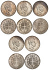 ITALIE
Piémont Sardaigne
Lot de 5 pièces de 5 Lire : 1843 P Gênes, 1847 P Gênes, 1847 P Turin, 1848 P Gênes et 1848 P Turin. Buste nu à droite. Date...