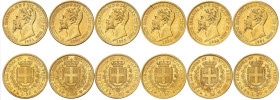 ITALIE
Piémont Sardaigne
Victor-Emmanuel II, 1849-1861. Lot de 6 pièces de 20 Lire : 1851 P Gênes, 1851 B Turin, 1852 P Gênes, 1852 B Turin, 1854 P ...