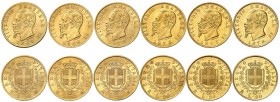 ITALIE
Royaume d'Italie
Victor-Emmanuel II, roi d'Italie, 1861-1878. Lot de 6 pièces de 20 Lire : 1868 T, 1869 T, 1873 M, 1876 R, 1877 R et 1878 R. ...