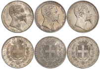 ITALIE
Piémont Sardaigne
Victor-Emmanuel II, 1849-1861. Lot de 3 pièces de 5 Lire : 1850 P Gênes tranche A, 1850 P Gênes tranche B et 1850 B Turin. ...
