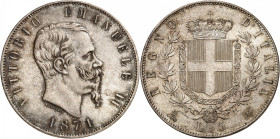 ITALIE
Royaume d'Italie
Victor-Emmanuel II, roi d'Italie, 1861-1878. 5 Lire 1871 M, Milan. Buste nu à droite. Date au-dessous / Armoiries couronnées...