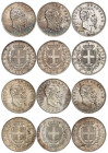 ITALIE
Royaume d'Italie
Victor-Emmanuel II, roi d'Italie, 1861-1878. Lot de 6 pièces de 5 Lire : 1865 N, 1870 M, 1870 R, 1871 M, 1871 R et 1872 M. B...