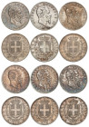 ITALIE
Royaume d'Italie
Victor-Emmanuel II, roi d'Italie, 1861-1878. Lot de 6 pièces de 5 Lire : 1872 M, 1872 R, 1873 M, 1874 M tranche A, 1874 M tr...