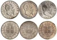 ITALIE
Royaume d'Italie
Victor-Emmanuel II, roi d'Italie, 1861-1878. Lot de 3 pièces de 5 Lire : 1873 R, 1873 R et 1873 R. Buste nu à droite. Date a...