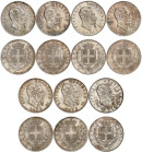 ITALIE
Royaume d'Italie
Victor-Emmanuel II, roi d'Italie, 1861-1878. Lot de 7 pièces de 5 Lire : 1875 R, 1875 R, 1876 R, 1876 R, 1877 R tranche A, 1...