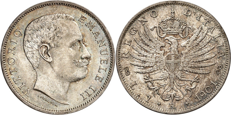 ITALIE
Royaume d'Italie
1 Lire 1901 R, Rome. Tête nue à droite / Ecu sur une a...