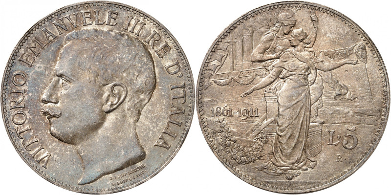 ITALIE
Royaume d'Italie
5 Lire 1911 R, Rome. Tête nue à gauche / Les figures d...