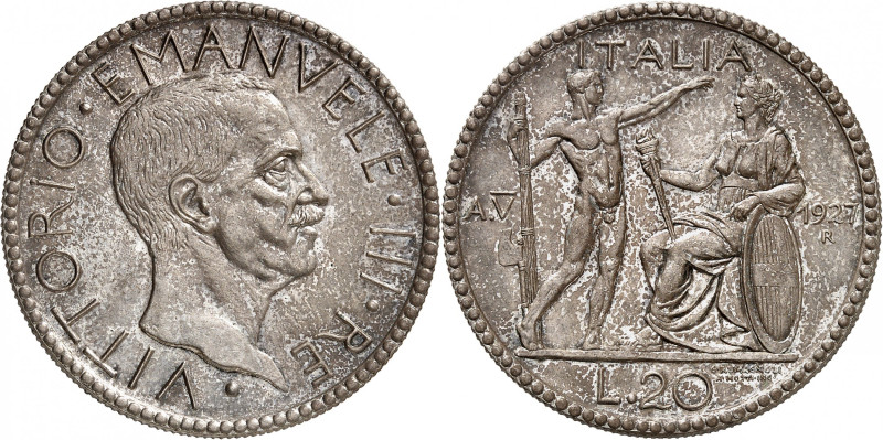 ITALIE
Royaume d'Italie
20 Lire 1927/V R, Rome. Tête nue à droite / Licteur de...