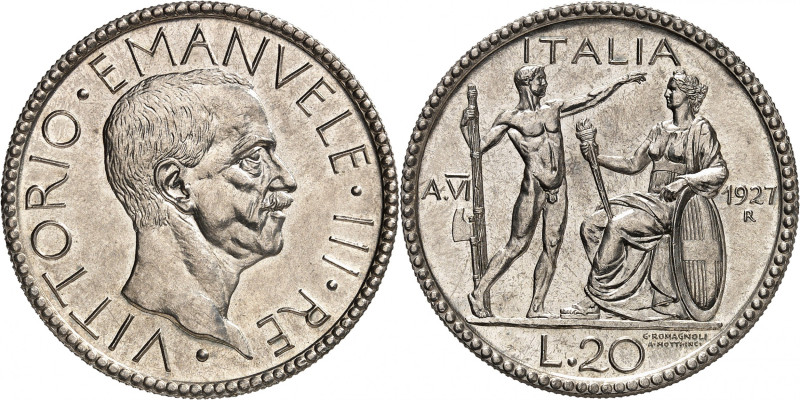 ITALIE
Royaume d'Italie
20 Lire 1927/VI R, Rome. Tête nue à droite / Licteur d...