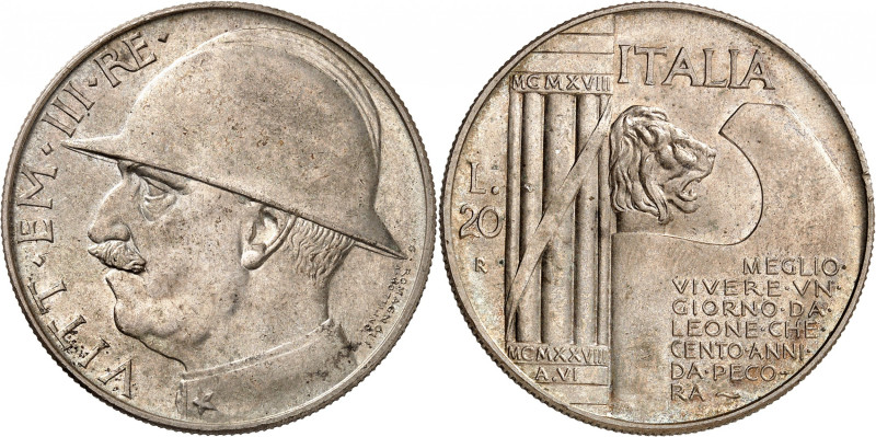 ITALIE
Royaume d'Italie
20 Lire 1928/VI R, Rome. Tête casquée du roi à gauche ...