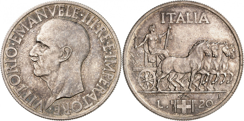 ITALIE
Royaume d'Italie
20 Lire 1937/XV R, Rome. Tête nue à gauche / L'Italie ...