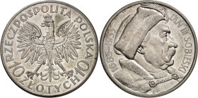 POLOGNE
Première République, 1918-1939. 10 Zlotych 1933, Varsovie. Aigle couronnée aux ailes éployées, de face, la tête à gauche. Valeur au-dessous /...