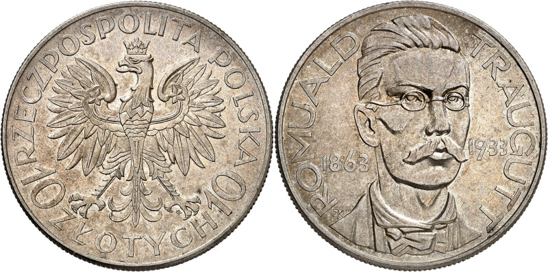 POLOGNE
Première République, 1918-1939. 10 Zlotych 1933, Varsovie. Aigle couron...