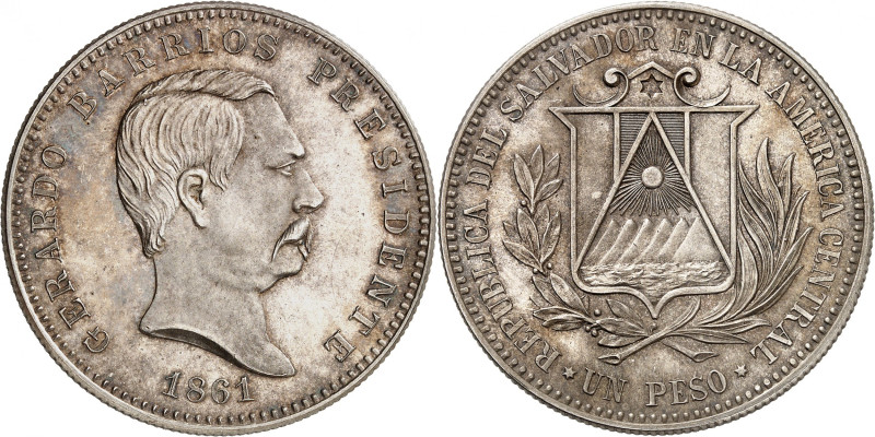 SALVADOR
République, 1841-. Peso 1861, San Salvador. ESSAI en ARGENT (1971 rest...