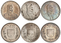 SUISSE
Confédération
Lot de 3 monnaies : 5 Francs 1924 B, Berne, 5 Francs 1924 B, Berne, et 5 Francs 1926 B, Berne. Comme précédemment. 24,91g., 25,...