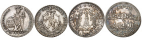 SUISSE
Lot de 2 monnaies : Appenzell Rhodes-Extérieures, 4 Franken 1812, et Bâle, Taler non daté (vers 1690). 29,92g. Et 28,23g. Dav. 360 et 1744; D....