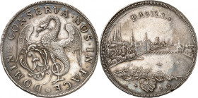 SUISSE
Bâle
Taler 1756. Basilic aux ailes éployées, la tête à gauche, tenant les armoiries de Bâle / Vue de la ville et du pont sur le Rhin. Tranche...