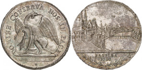 SUISSE
Bâle
Taler 1793. Basilic aux ailes éployées, la tête à droite, tenant les armoiries de Bâle / Vue de la ville et du pont sur le Rhin. Tranche...