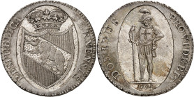 SUISSE
Berne
Taler 1798. Ecu couronné dans un cartouche ovale / Guerrier debout de face, la tête à droite, tenant une épée de la main droite. Date a...