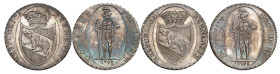 SUISSE
Berne
Lot de 2 monnaies : Taler 1798 (2x). Ecu couronné dans un cartouche ovale / Guerrier debout de face, la tête à droite, tenant une épée ...