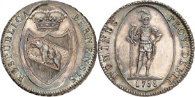 SUISSE
Berne
Taler 1798. Ecu couronné dans un cartouche ovale / Guerrier debout de face, la tête à droite, tenant une épée de la main droite. Date a...