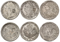 SUISSE
Berne
Lot de 3 Ecus français de Louis XV et Louis XVI avec contremarque de 40 Batz (1816-1819) : 1747 N, 1774 L et 1776 W. 28,71g., 28,97g. e...