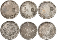 SUISSE
Berne
Lot de 3 Ecus français de Louis XVI avec contremarque de 40 Batz (1816-1819) : 1785 L, 1789 R et 1789 M. 28,97g., 29,00g. et 28,90g. Da...