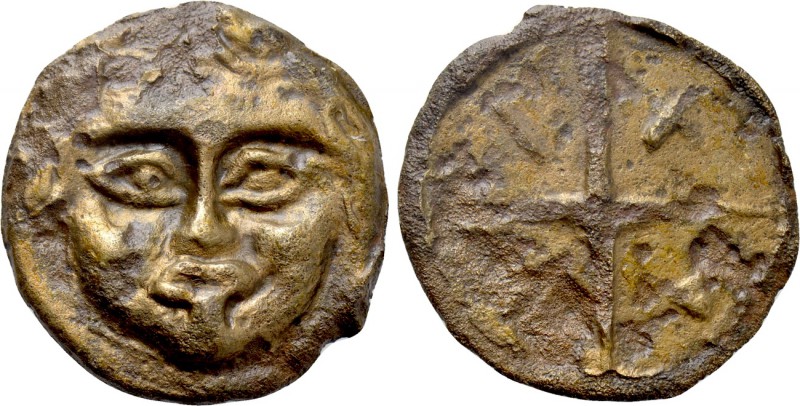 SKYTHIA. Olbia. Cast Ae (Circa 437-410 BC). 

Obv: Facing gorgoneion with prot...