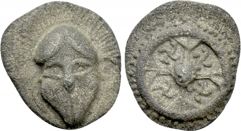 THRACE. Mesambria. Obol (Circa 5th century BC).

Obv: Facing Corinthian helmet...