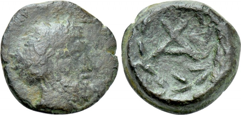 ACHAIA. Achaian League. Dyme? Ae Dichalkon (Mid 3rd century BC). 

Obv: Laurea...