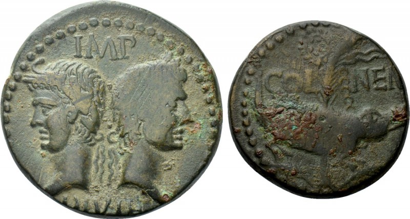GAUL. Nemausus. Augustus with Agrippa (27 BC-14 AD). Ae Dupondius. 

Obv: IMP ...
