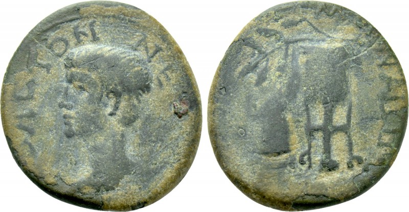 AEOLIS. Myrina. Nero (Caesar, 50-54). Ae. 

Obv: NЄPΩNA CЄBACTON. 
Bare head ...