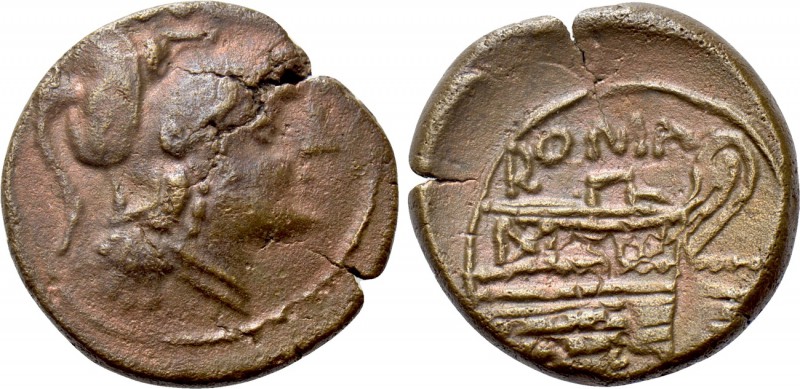 ANONYMOUS. Triens (After 211 BC). Uncertain mint in Sardinia. 

Obv: Helmeted ...