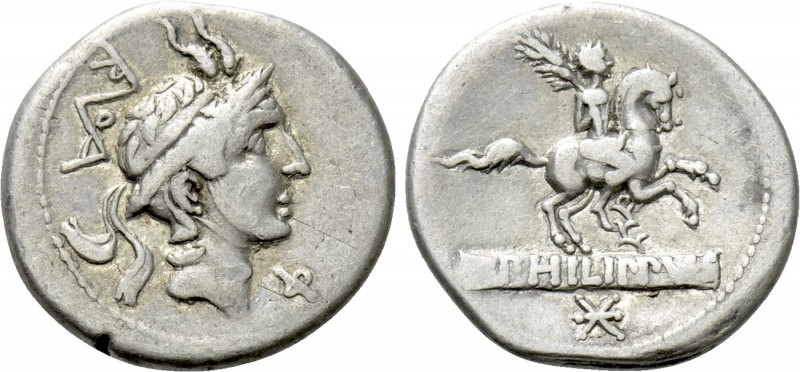 L. MARCIUS PHILIPPUS. Denarius (112 or 113 BC). Rome. 

Obv: Head of Philip V ...