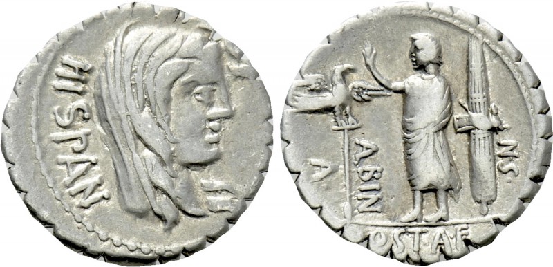 A. POSTUMIUS A.F. SP.N. ALBINUS. Serrate Denarius (81 BC). Rome. 

Obv: HISPAN...
