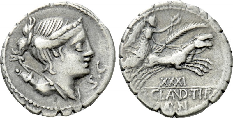 TI. CLAUDIUS TI.F. AP.N. NERO. Serrate Denarius (79 BC). Rome. 

Obv: S C. 
D...