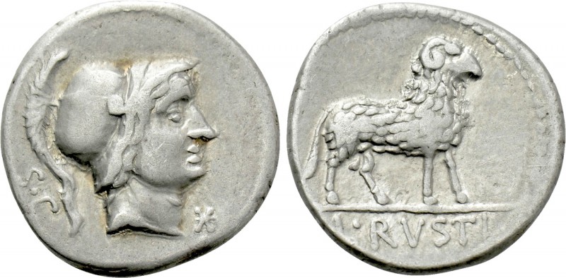 L. RUSTIUS. Denarius (74 BC). Rome. 

Obv: S C. 
Helmeted head of Mars right;...