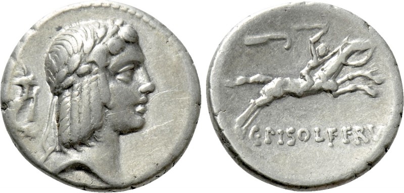 C. PISO L.F. FRUGI. Denarius (67 BC). Rome. 

Obv: Laureate head of Apollo rig...