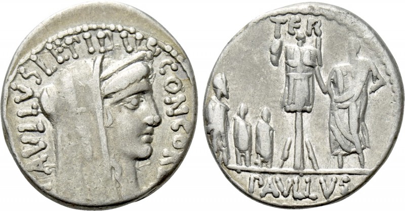 L. AEMILIUS LEPIDUS PAULLUS. Denarius (62 BC). Rome. 

Obv: PAVLLVS LEPIDVS CO...