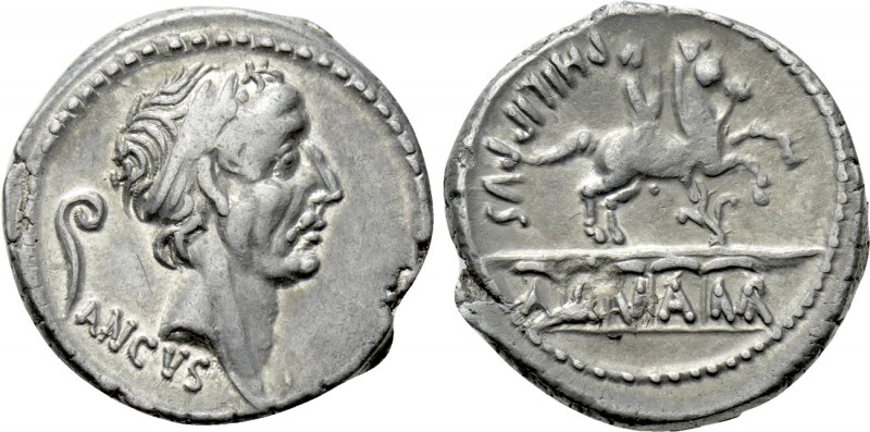 L. MARCIUS PHILIPPUS. Denarius (57 BC). Rome. 

Obv: ANCVS. 
Diademed head of...